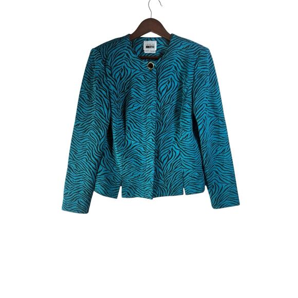 Leslie Fay Vintage 9 Womens 80s Glam Blazer Jacket Animal Print Office Corpcore - Picture 1 of 11